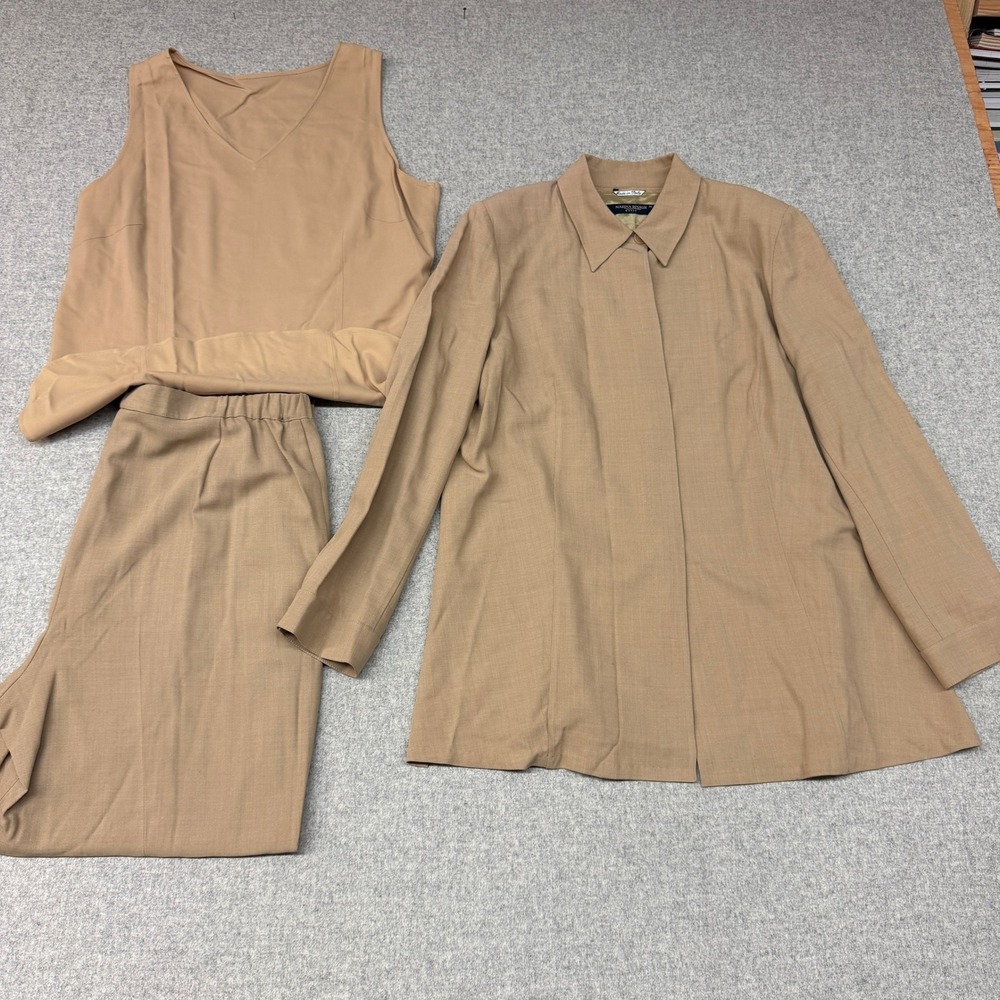 Marina Rinaldi 3-Piece Suit Set Size 25 Tan Wool Viscose Jacket Shell Pants Ital